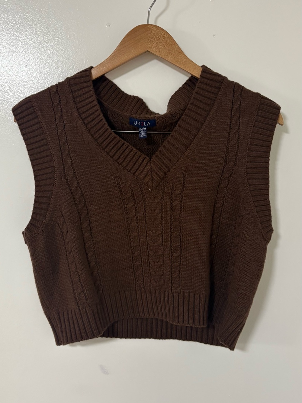 UK2LA Chocolate Brown Cable Knit V-Neck Sweater Vest